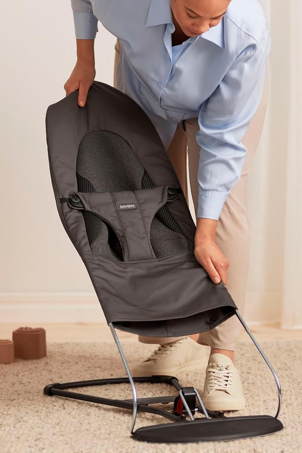 BabyBjörn Hamaca Balance Soft, Tejido/Jersey, Salvia claro/Gris