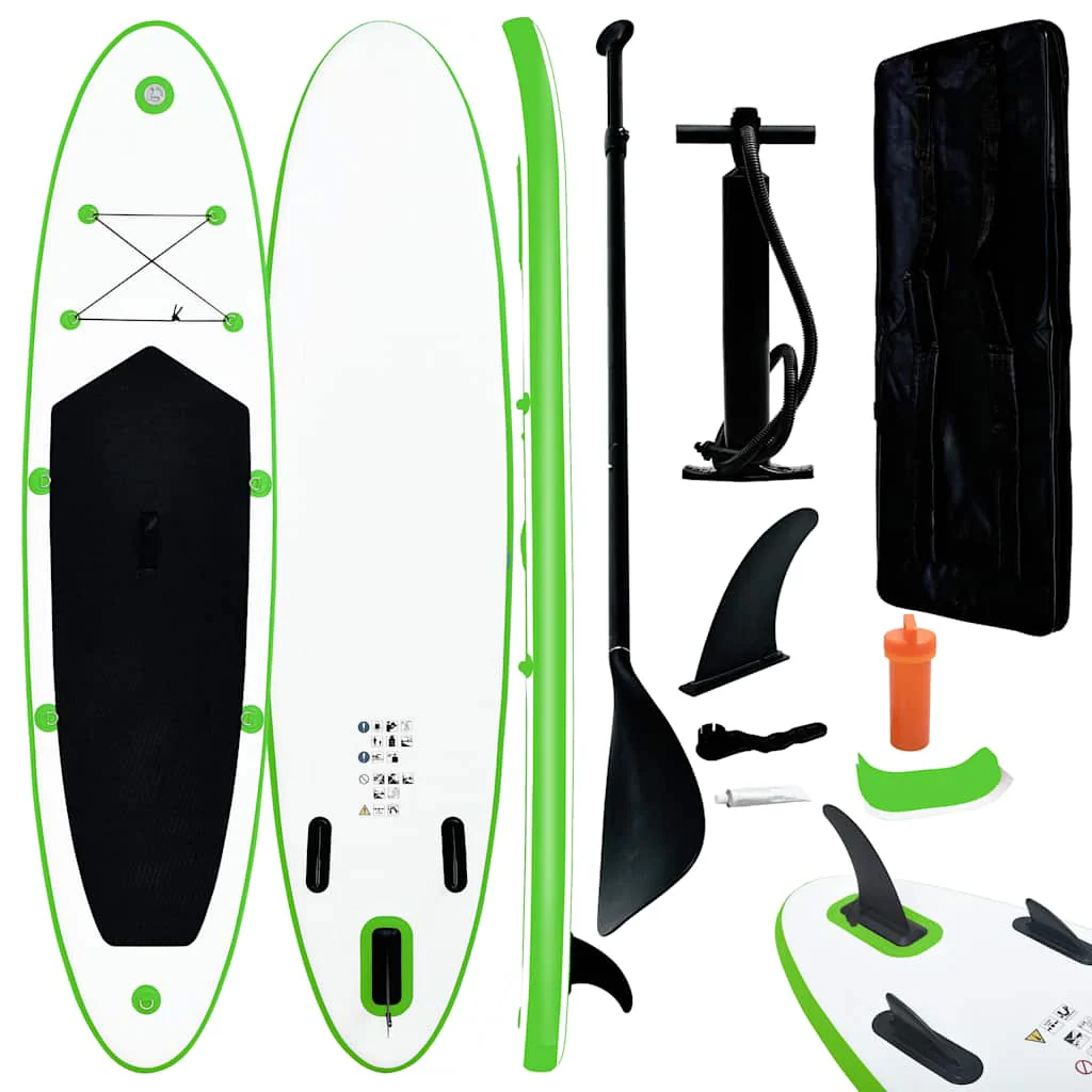 Juego de tabla de paddle surf hinchable verde y blanco v7930