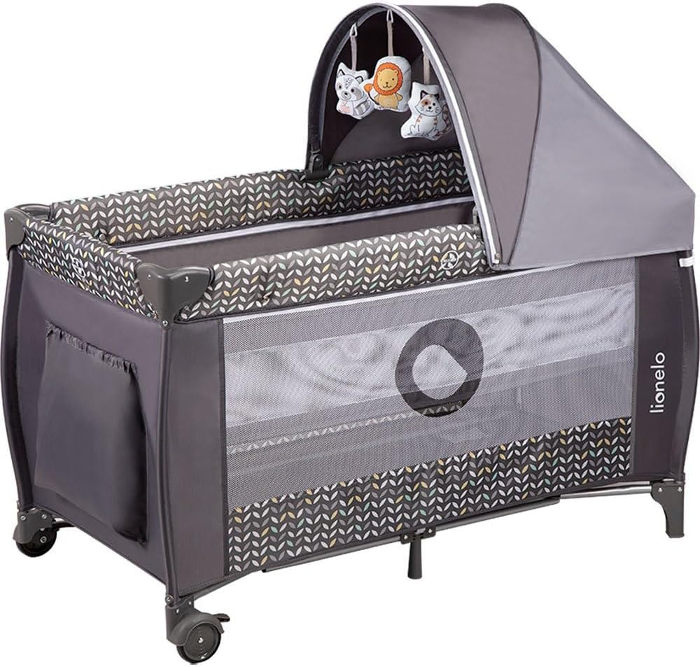 lionelo Sven Plus 2en1 Cuna de Viaje y Parque de bebés 0-36M para niños hasta 15 kg Función de Cambiador Mosquitero Apertura Lateral con Cremallera Ajuste de Altura Gris y Turquesa