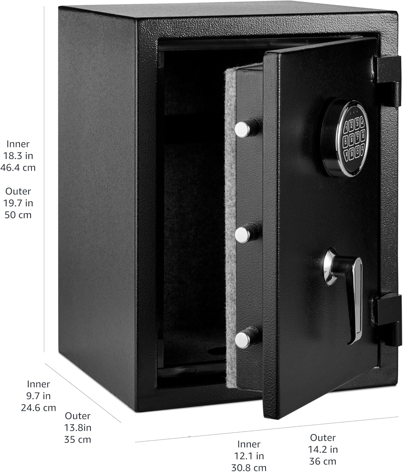 Amazon Basics Fireproof Safe with Programmable Electronic Keypad, 60 L, Black, 43 x 35 x 66 cm (W x D x H)