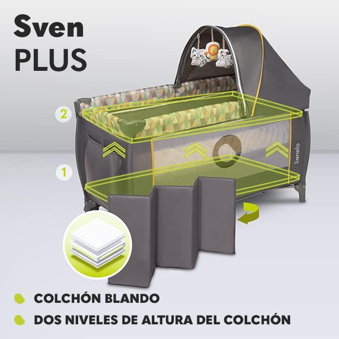 lionelo Sven Plus 2en1 Cuna de Viaje y Parque de bebés 0-36M para niños hasta 15 kg Función de Cambiador Mosquitero Apertura Lateral con Cremallera Ajuste de Altura Gris y Turquesa