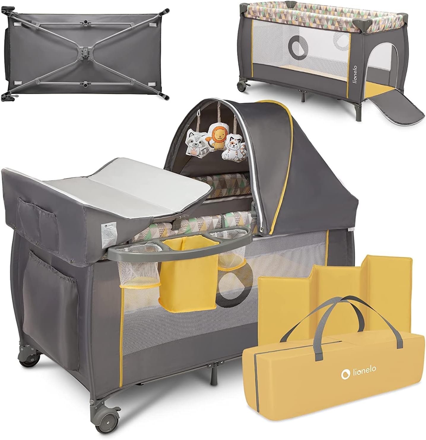 lionelo Sven Plus 2en1 Cuna de Viaje y Parque de bebés 0-36M para niños hasta 15 kg Función de Cambiador Mosquitero Apertura Lateral con Cremallera Ajuste de Altura Gris y Turquesa