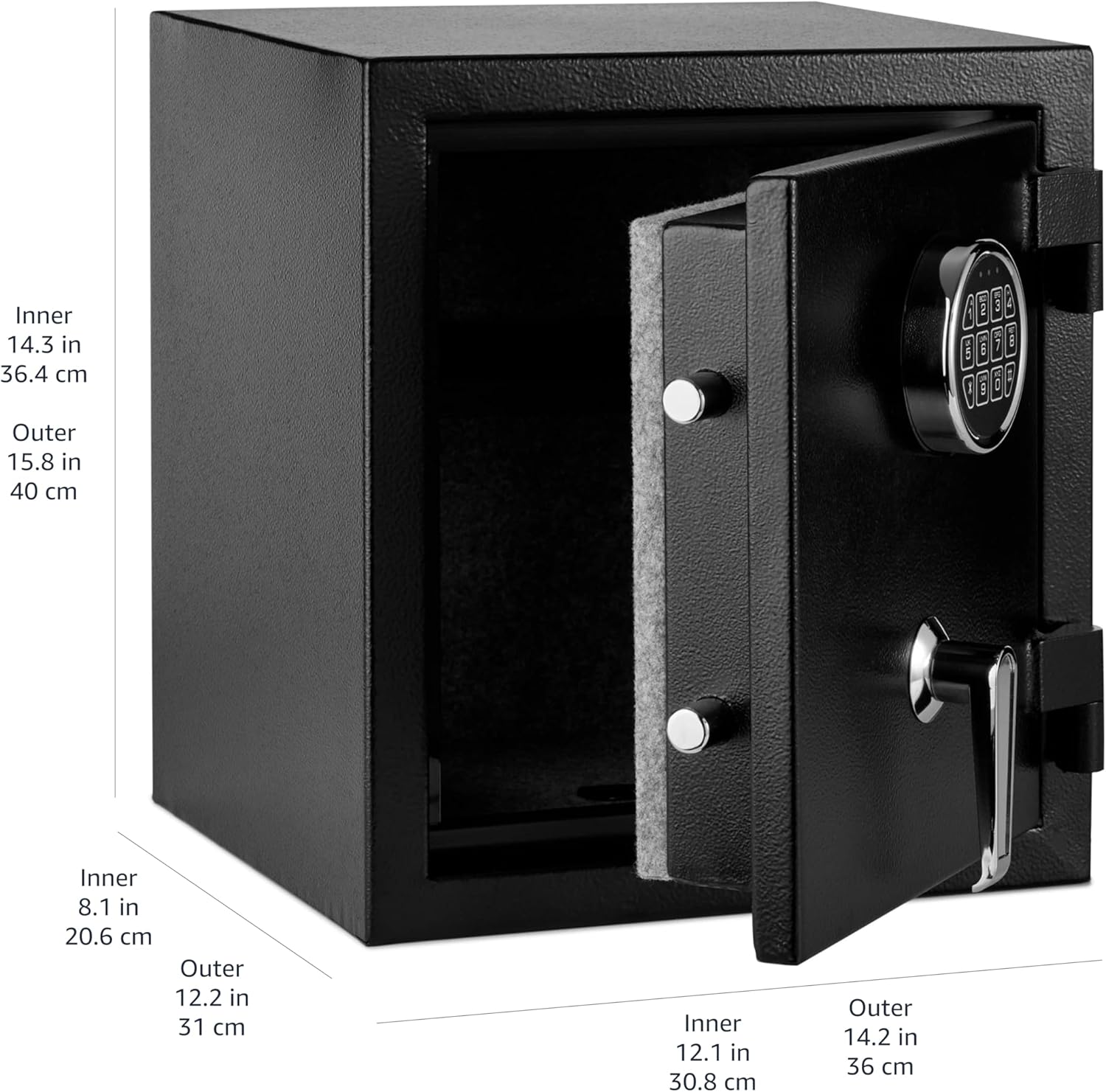 Amazon Basics Fireproof Safe with Programmable Electronic Keypad, 60 L, Black, 43 x 35 x 66 cm (W x D x H)