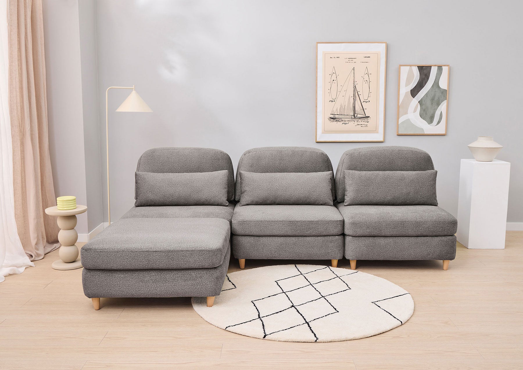 EL SOFÁ MODULAR - 3 módulos, con puff and brazos