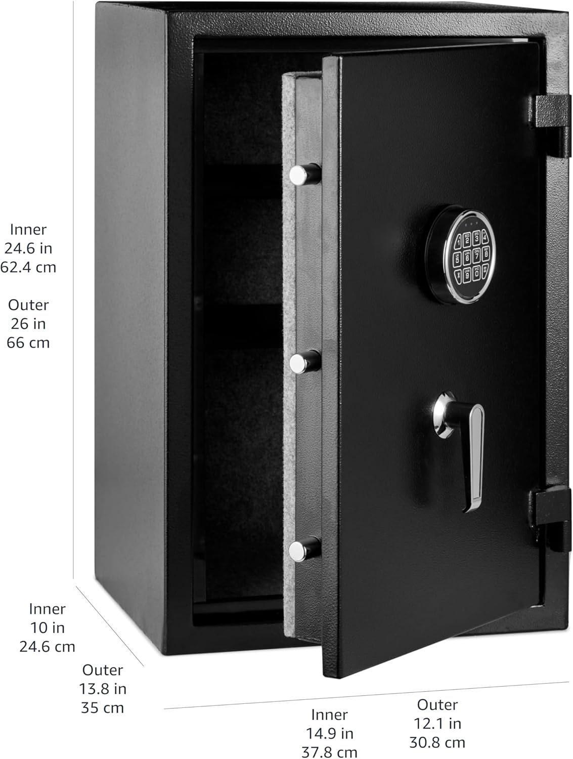 Amazon Basics Fireproof Safe with Programmable Electronic Keypad, 60 L, Black, 43 x 35 x 66 cm (W x D x H)