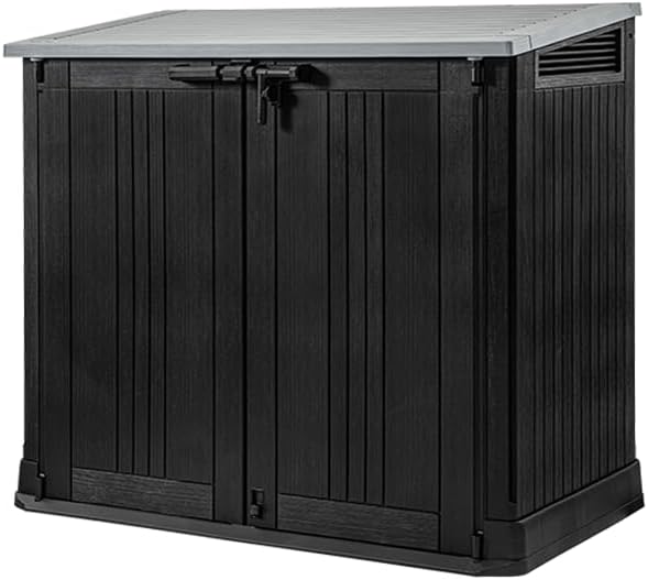 Keter Sio Nova -Cobertizo de jardín Exterior, Capacidad 880L, Color Gris, 132 x 71,5 x 113,5 cm