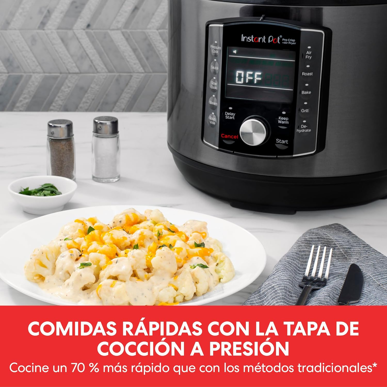 Instant Pot Pro Crisp 11 en 1 Olla Eléctrica a Presión Multiusos con Función de Freidora de Aire, Vaporera, Cocción Lenta, Parrilla, Sous Vide, Deshidratadora, 7,6 L, Acero inoxidable