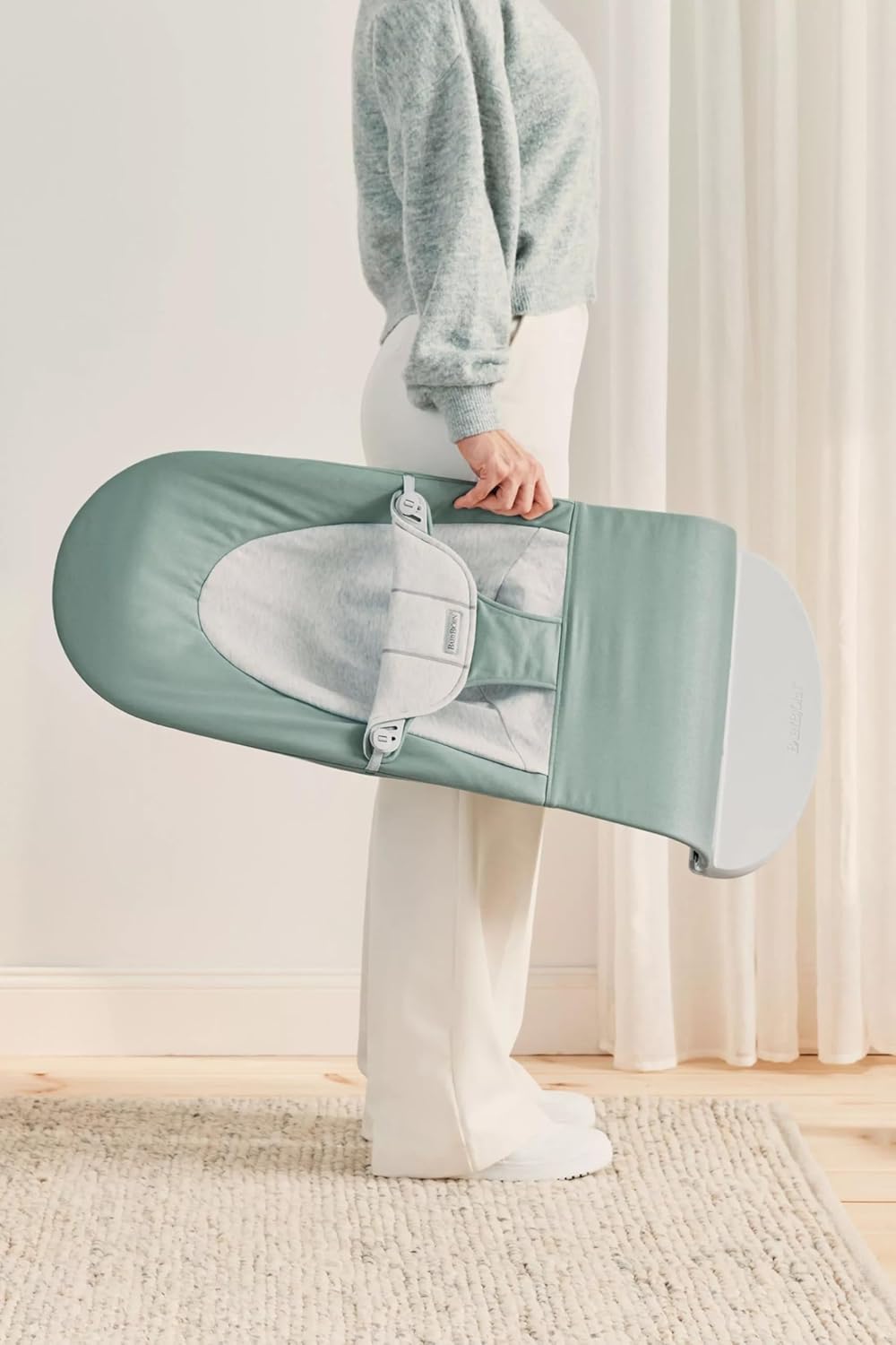 BabyBjörn Hamaca Balance Soft, Tejido/Jersey, Salvia claro/Gris
