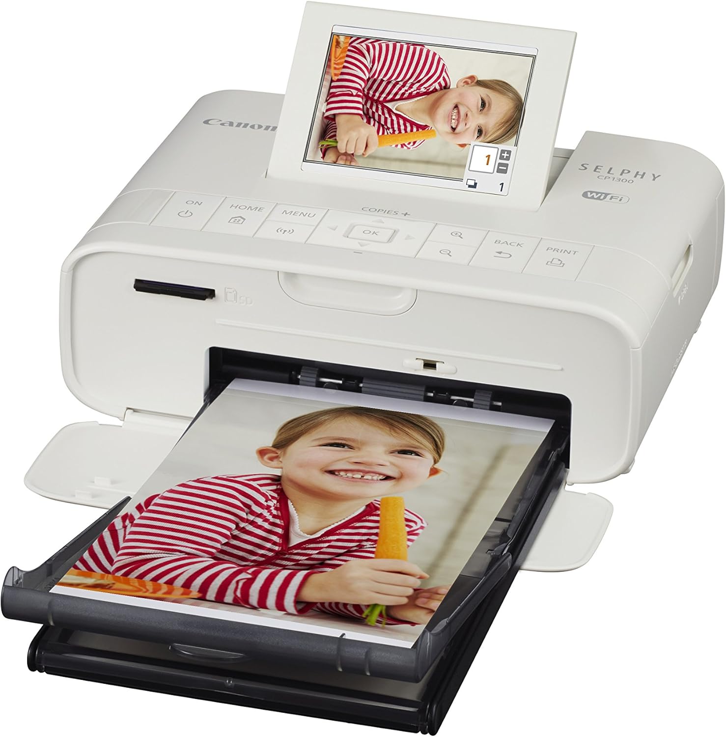 Canon Selphy CP1300 Wireless Photo Printer (Apple AirPrint, Mopria, 8.2 cm Flip Screen, 3 Color Inks, 300 x 300 dpi), Wifi, USB, Black