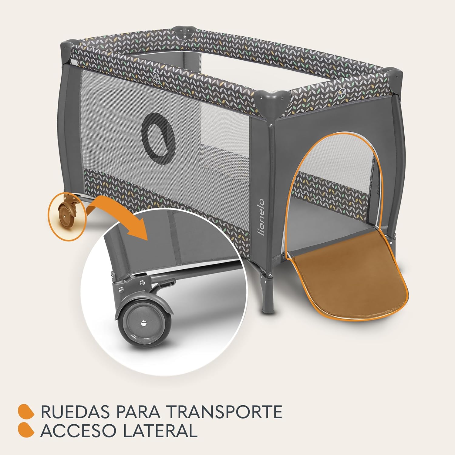lionelo Sven Plus 2en1 Cuna de Viaje y Parque de bebés 0-36M para niños hasta 15 kg Función de Cambiador Mosquitero Apertura Lateral con Cremallera Ajuste de Altura Gris y Turquesa