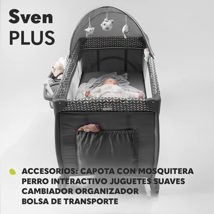 lionelo Sven Plus 2en1 Cuna de Viaje y Parque de bebés 0-36M para niños hasta 15 kg Función de Cambiador Mosquitero Apertura Lateral con Cremallera Ajuste de Altura Gris y Turquesa