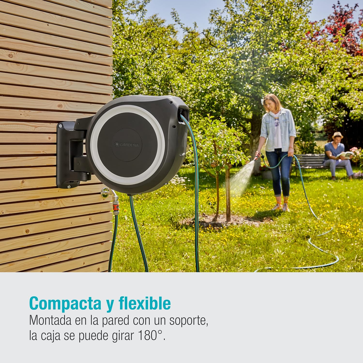 Gardena Rollup L-Caja de Manguera de Pared (30 m), Color, Turquesa, Negro, Gris, Naranja, Blanco, 18627-20