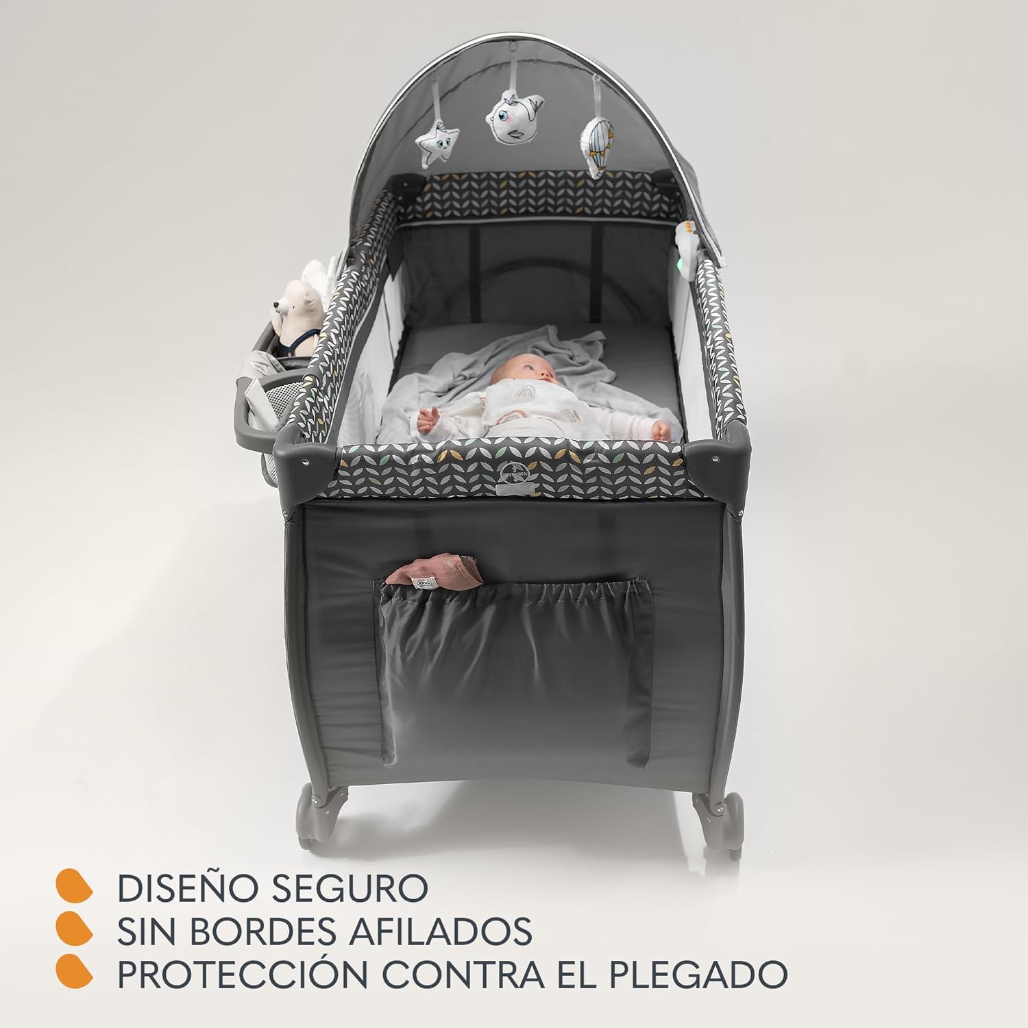 lionelo Sven Plus 2en1 Cuna de Viaje y Parque de bebés 0-36M para niños hasta 15 kg Función de Cambiador Mosquitero Apertura Lateral con Cremallera Ajuste de Altura Gris y Turquesa