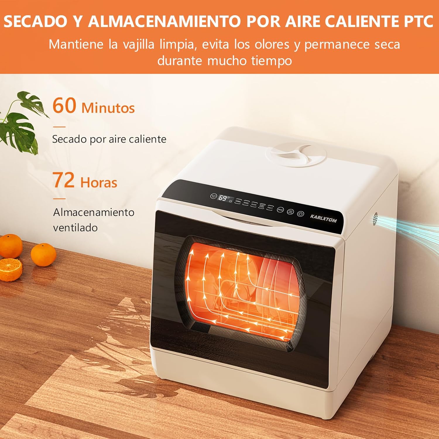 Lavavajillas de encimera, Mini Lavavajillas Portatil, Pantalla LED, 6 Programas, Dos modos de suministro de agua, Cuidado de Bebés y lavado de Fruta, 45 CM