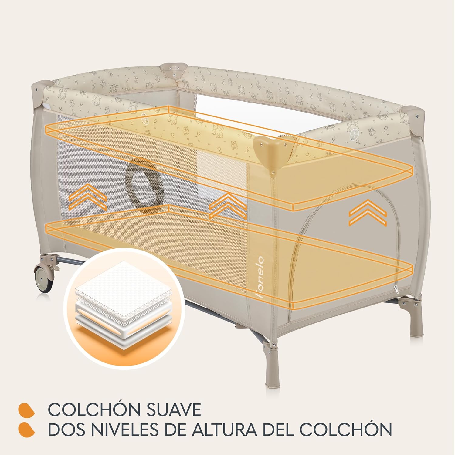 lionelo Sven Plus 2en1 Cuna de Viaje y Parque de bebés 0-36M para niños hasta 15 kg Función de Cambiador Mosquitero Apertura Lateral con Cremallera Ajuste de Altura Gris y Turquesa