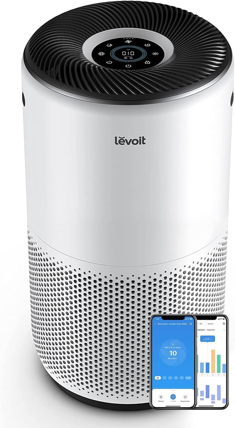 LEVOIT Purificador de Aire Inteligente con APP y ALEXA, Purificador de Aire CADR 400m³/h a 83m², 24dB Silencioso, Pantalla PM2.5, Filtro HEPA, Elimina el 99.97% de Alergias Polen Polvo Olores