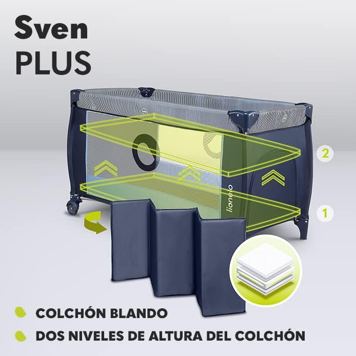 lionelo Sven Plus 2en1 Cuna de Viaje y Parque de bebés 0-36M para niños hasta 15 kg Función de Cambiador Mosquitero Apertura Lateral con Cremallera Ajuste de Altura Gris y Turquesa
