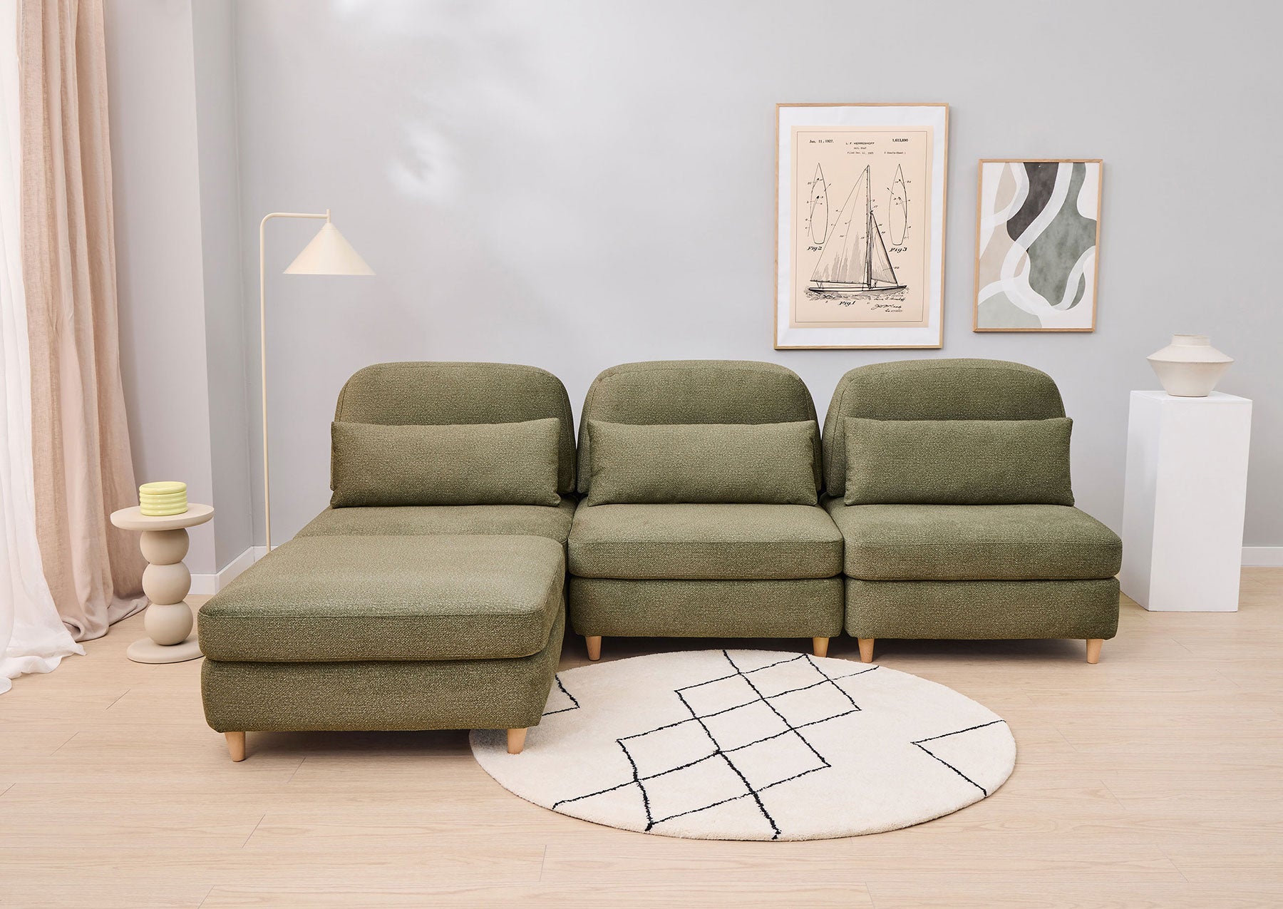 EL SOFÁ MODULAR - 3 módulos, con puff and brazos