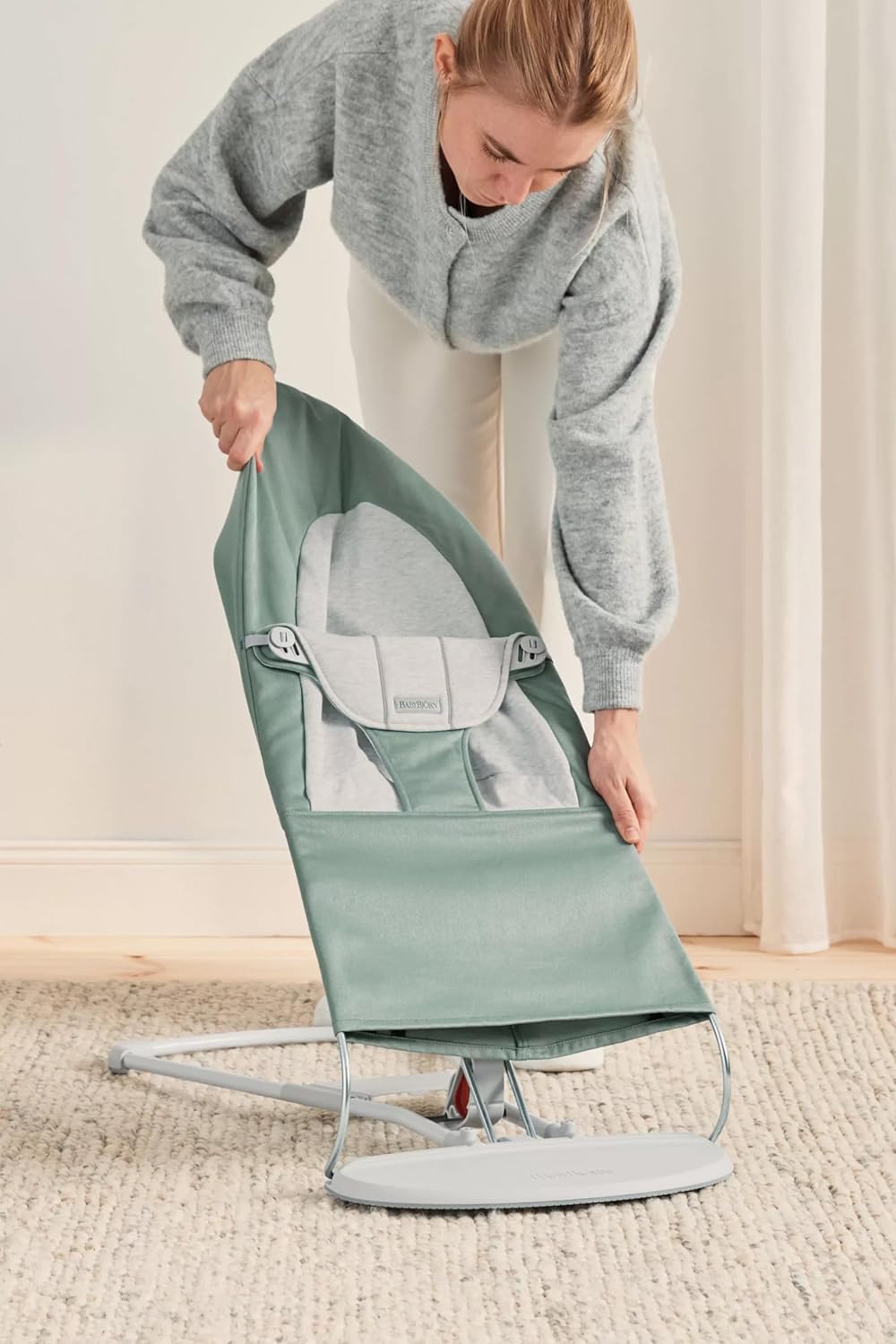 BabyBjörn Hamaca Balance Soft, Tejido/Jersey, Salvia claro/Gris