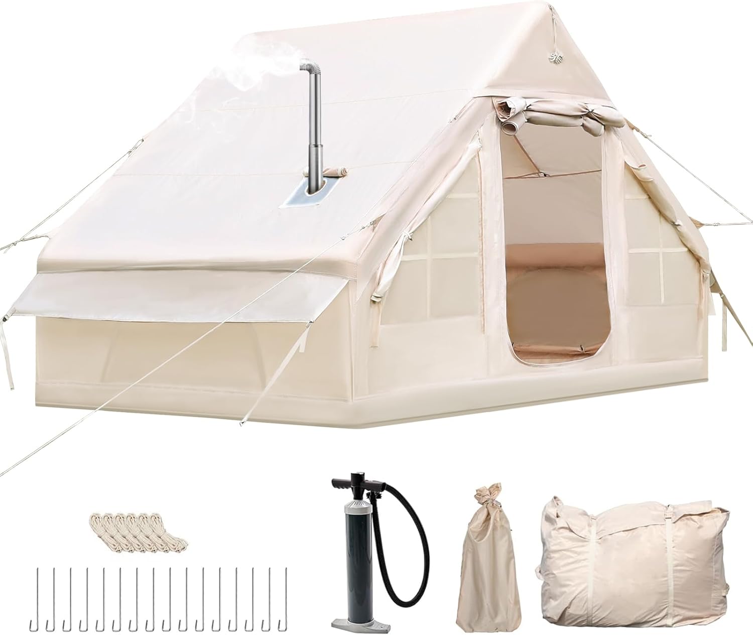 Tienda de campaña Inflable con Apertura de Chimenea y claraboya, Tienda de campaña para Exteriores para 4-8 Personas con Bomba de Aire, Tienda de campaña Inflable de Tela Oxford Impermeable para 4