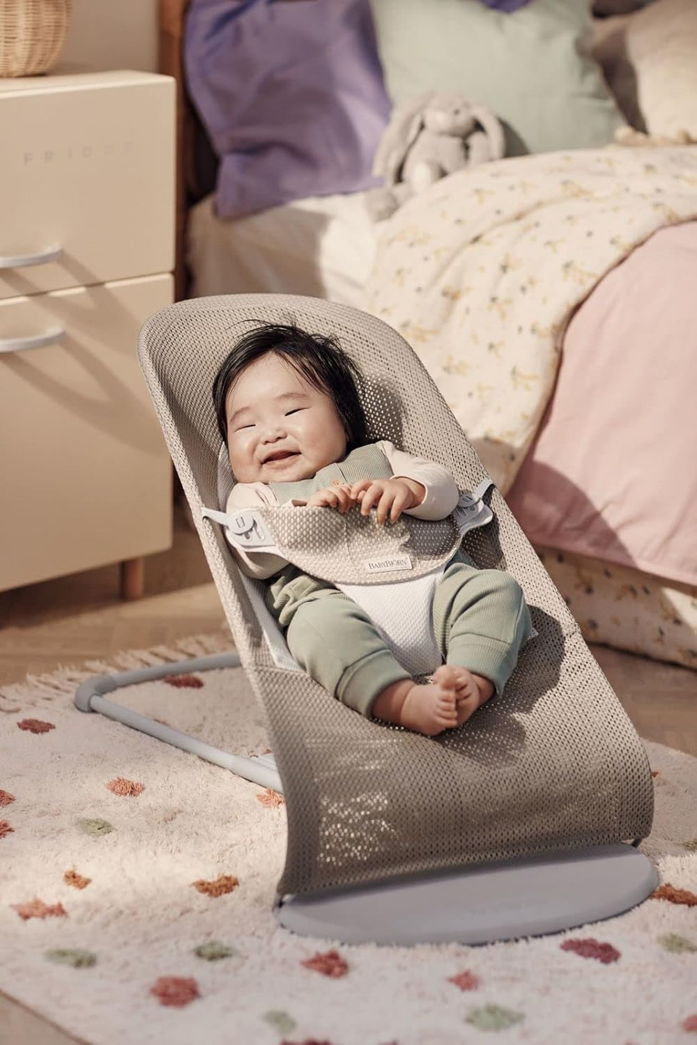 BabyBjörn Hamaca Balance Soft, Tejido/Jersey, Salvia claro/Gris