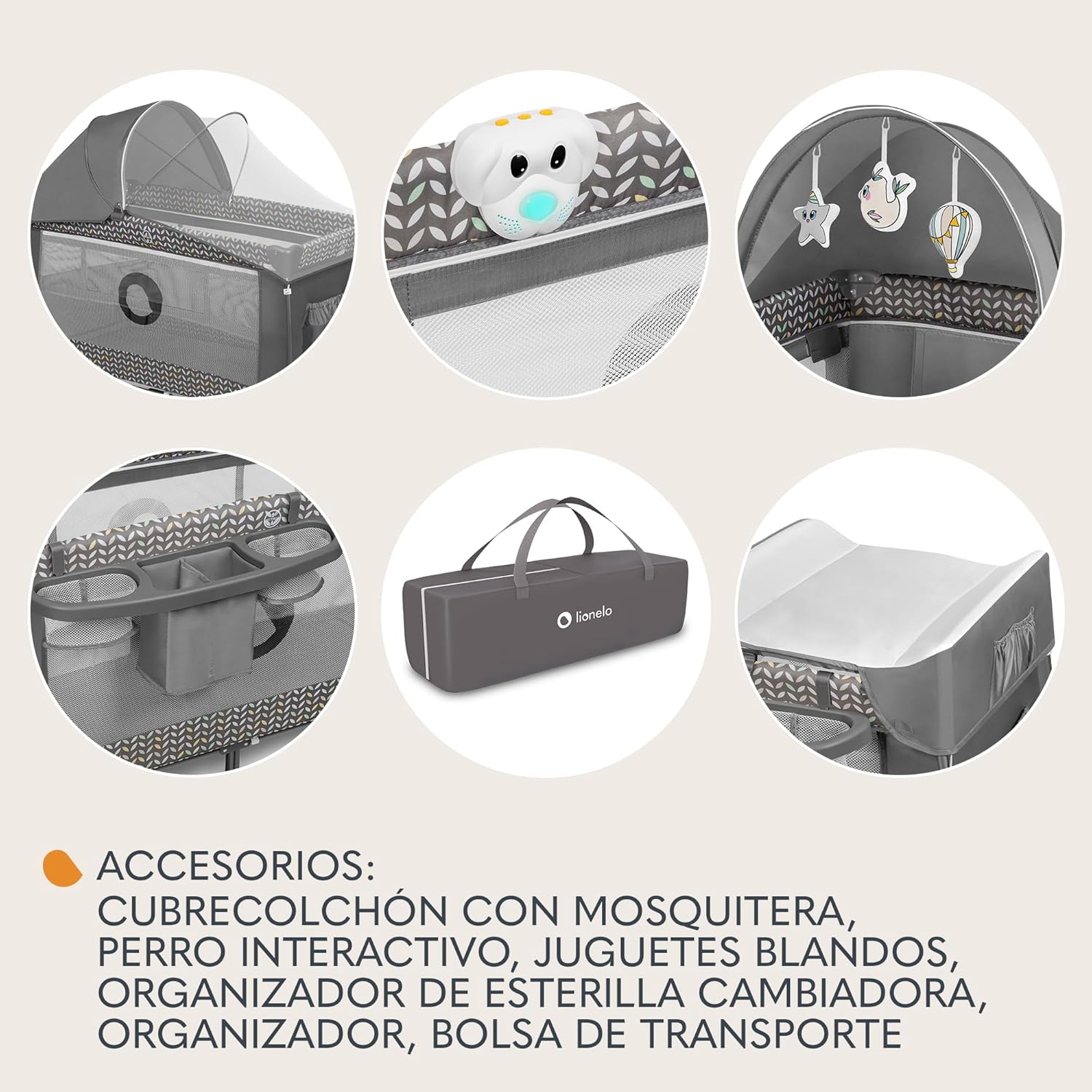 lionelo Sven Plus 2en1 Cuna de Viaje y Parque de bebés 0-36M para niños hasta 15 kg Función de Cambiador Mosquitero Apertura Lateral con Cremallera Ajuste de Altura Gris y Turquesa