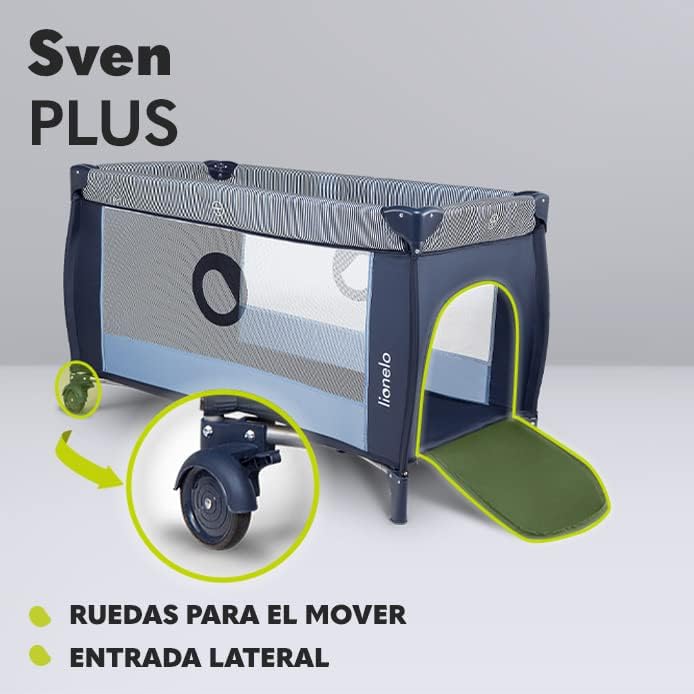 lionelo Sven Plus 2en1 Cuna de Viaje y Parque de bebés 0-36M para niños hasta 15 kg Función de Cambiador Mosquitero Apertura Lateral con Cremallera Ajuste de Altura Gris y Turquesa