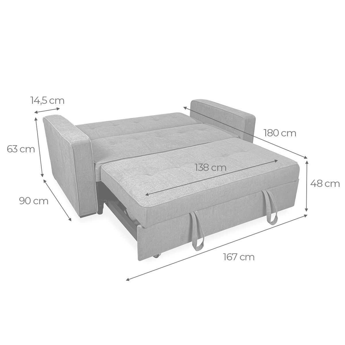 Sofá Cama De 2 Plazas Modelo Vienna Con Reposabrazos, Gris, Diseño Moderno, Práctico Y Funcional