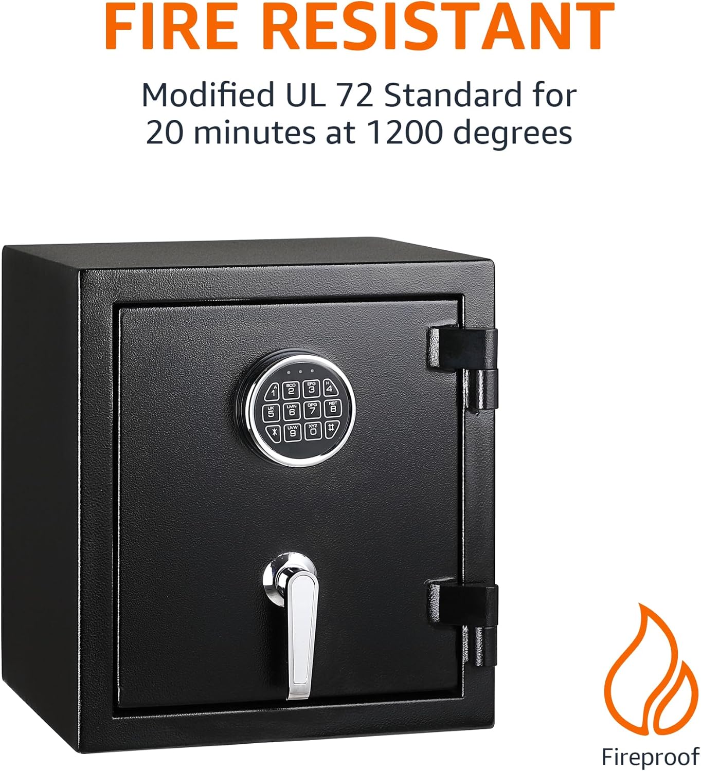 Amazon Basics Fireproof Safe with Programmable Electronic Keypad, 60 L, Black, 43 x 35 x 66 cm (W x D x H)
