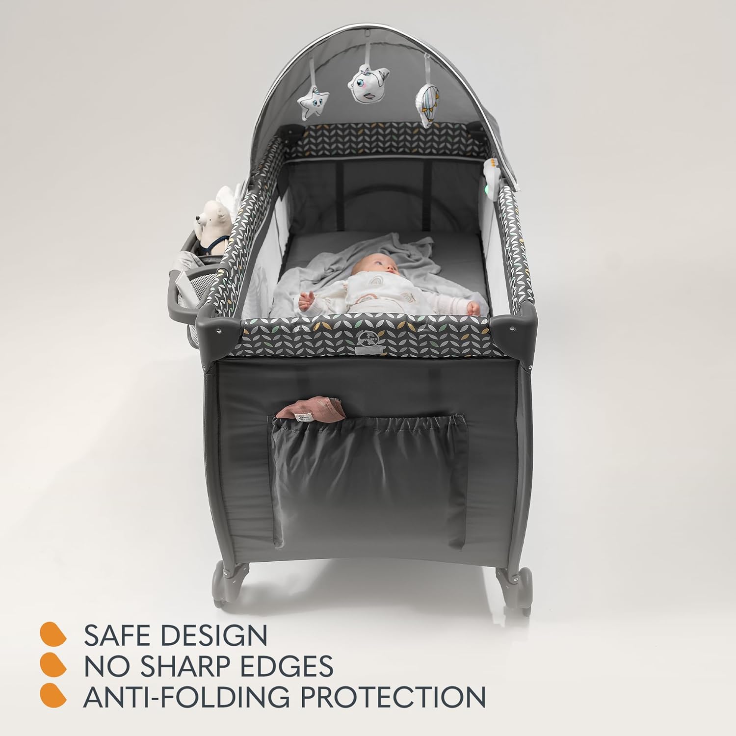 lionelo Sven Plus 2en1 Cuna de Viaje y Parque de bebés 0-36M para niños hasta 15 kg Función de Cambiador Mosquitero Apertura Lateral con Cremallera Ajuste de Altura Gris y Turquesa