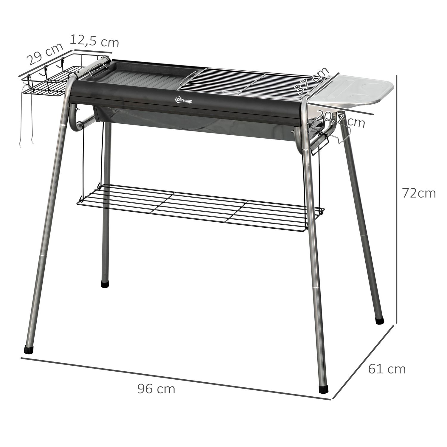 Barbacoa De Carbón Outsunny Acero Inoxidable Metal 96x61x72 Cm Negro