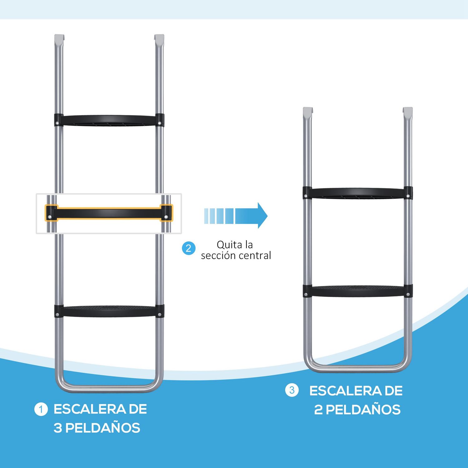 Escalera Para Trampolín Sportnow Acero Pp, 110x32 Cm, Plata
