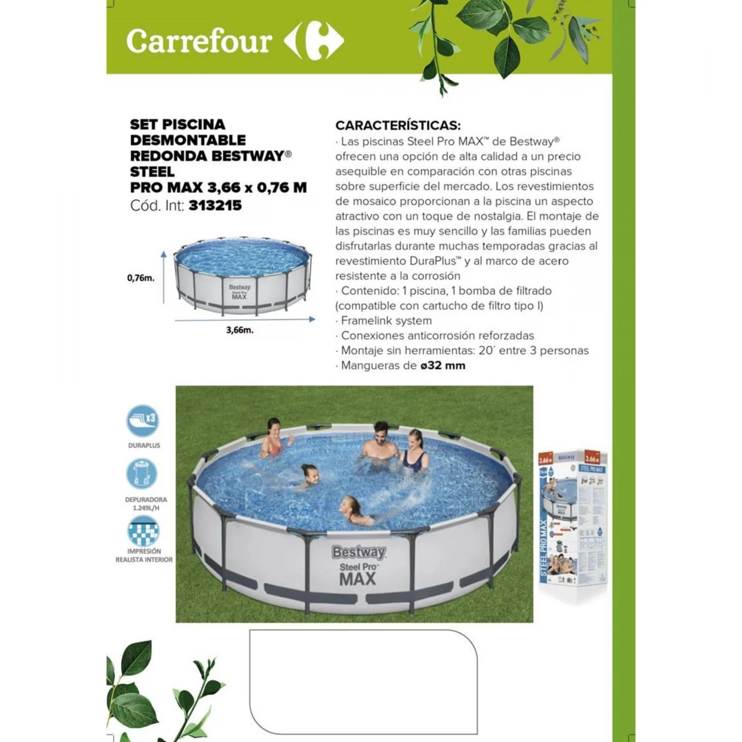 Piscina Tubular 366x76 cm Bestway