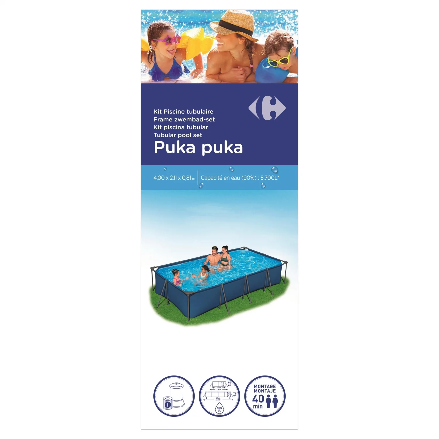 Piscina Rectangular Tubular 400x211x81 cm Puka
