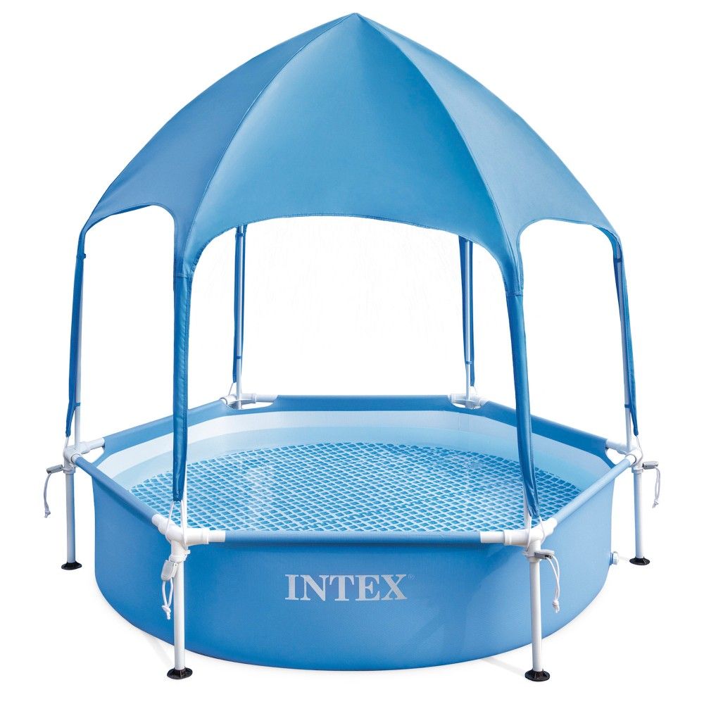 Piscina Desmontable Tubular Hexagonal Pvc Ø183x38 Cm Azul Intex Con Toldo