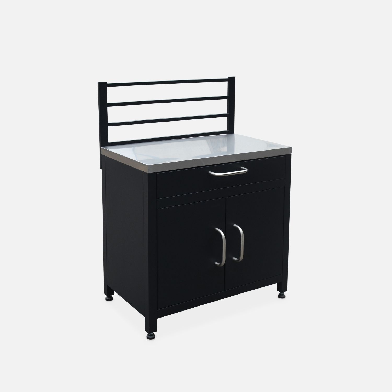 Cocina Exterior De Acero 1 Cajón Y 2 Puertas, 80cm, Negro