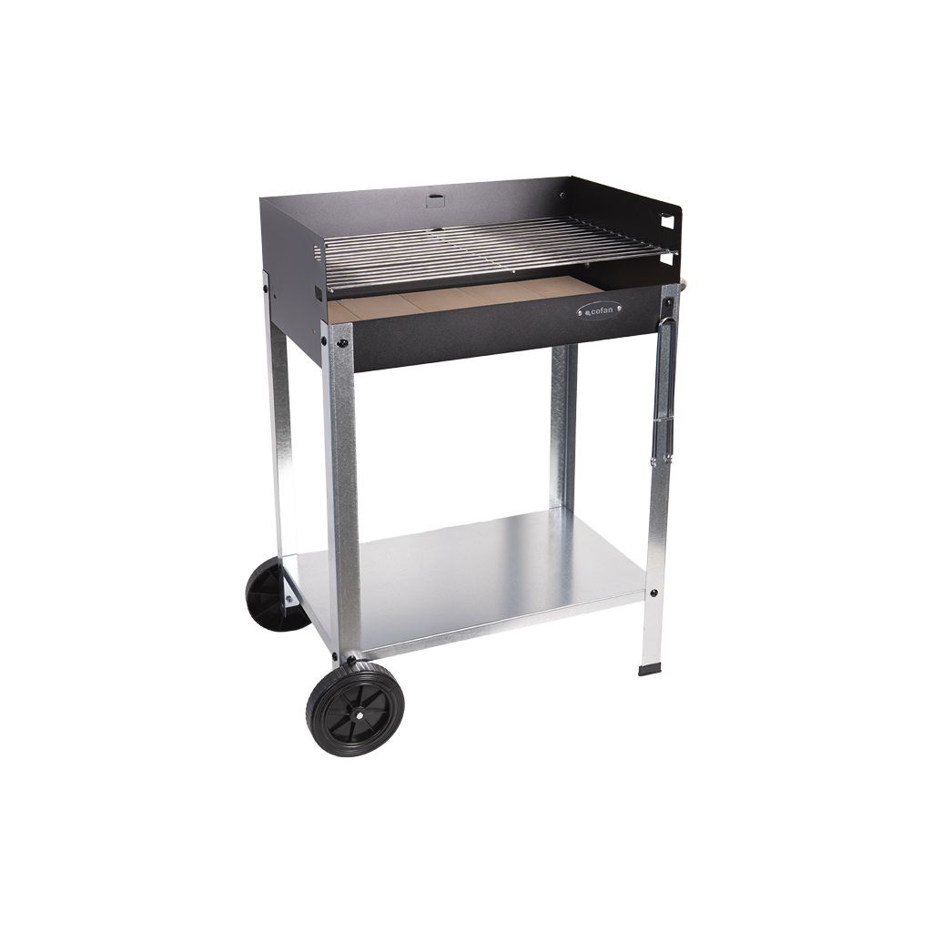 Cofan Barbacoa De Carbón Con Ruedas | Parrilla Ajustable | Con Ladrillo Refractario Y Asa Lateral | Fácil Transporte | Gran Superficie De Asado | Medidas: 56,7 X 36 X 83 Cm