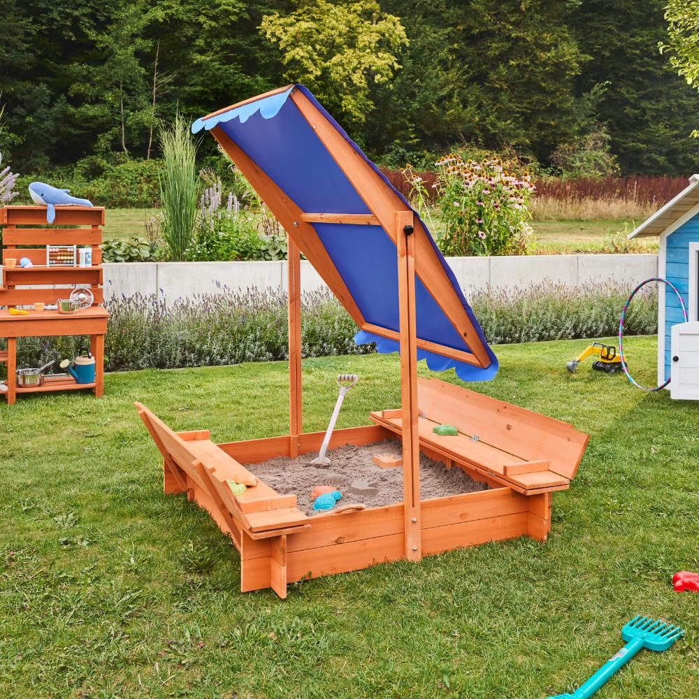 Arenero Techado Infantil Home Deluxe Buddelkiste 110  X 110  X 110 Cm - Natural / Azul