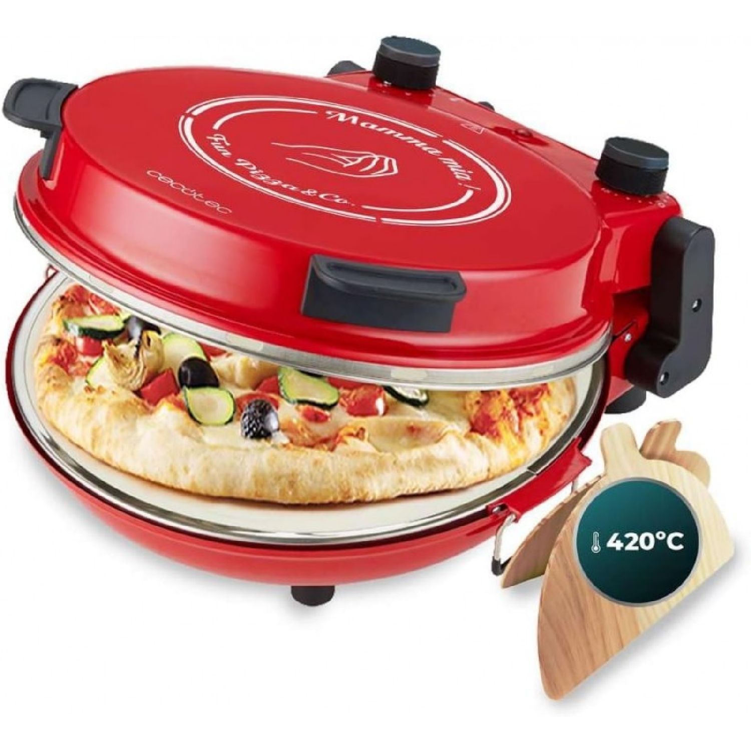 Horno Grill Eléctrico Para Pizza Fun Pizza&co Mamma Mía, 1200 W, Temporizador 15min, Temperatura Max De 420ºc En 3min, Placa De Cocción De Piedra.