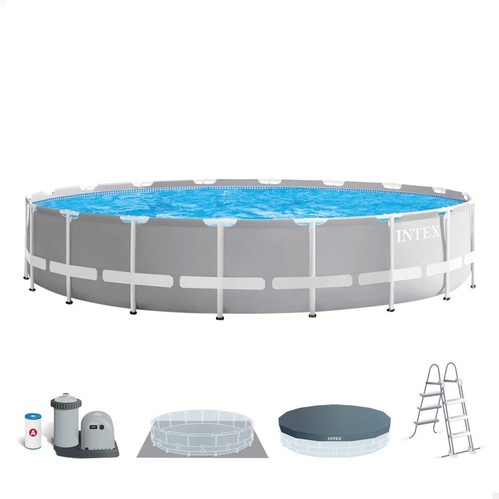Piscina Desmontable Tubular Circular Pvc 549x122 Cm Gris Intex Con Depuradora