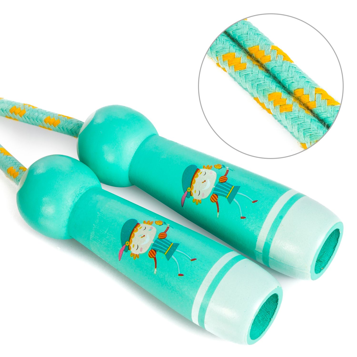 Dam Comba Infantil De Madera Con Simpático Diseño De Príncipe Saltando. Cuerda De 300cm. 300x3x10,6 Cm. Color: Verde Aguamarina