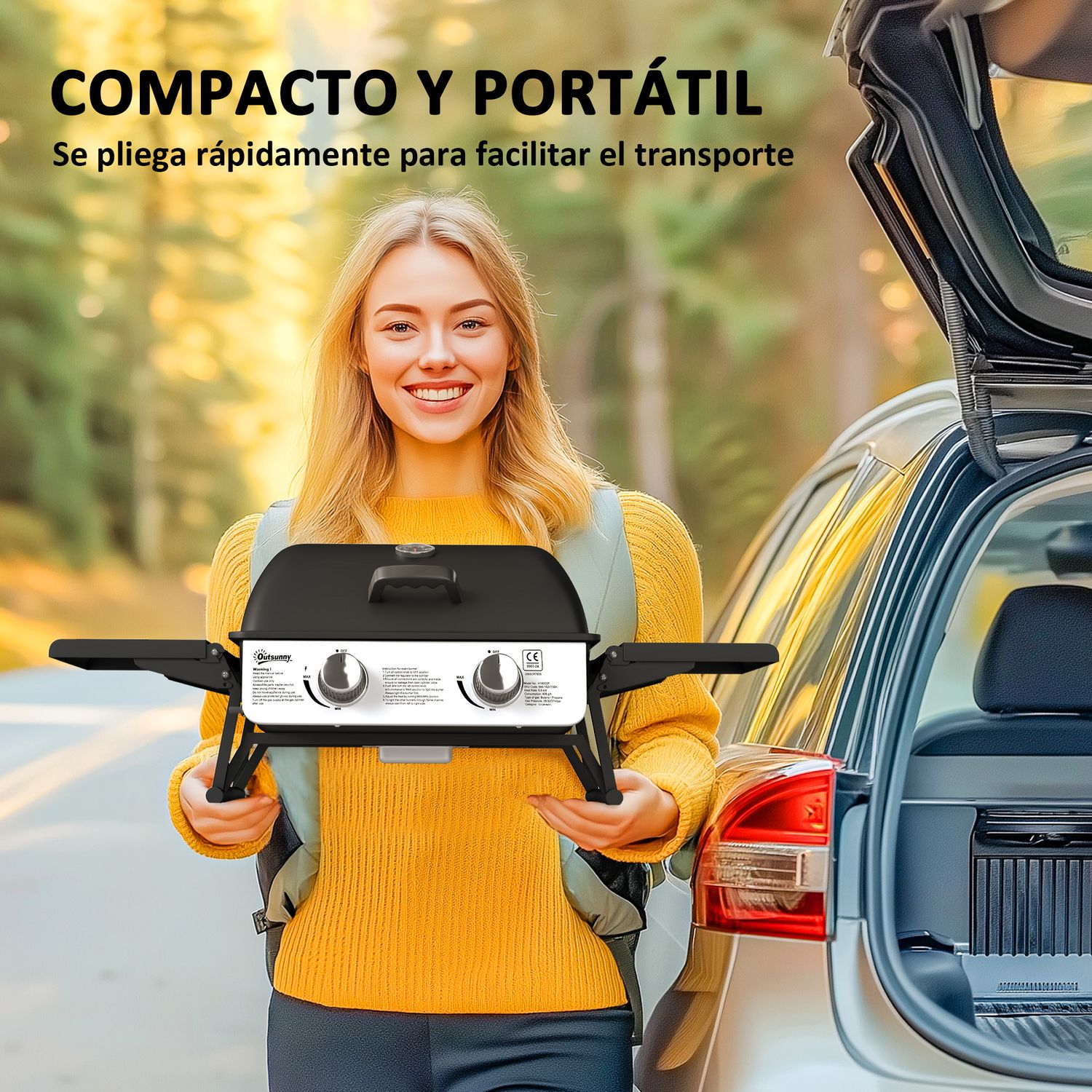 Barbacoa De Gas De Acero Inoxidable Abs Outsunny-101x48x41 Cm. Negro