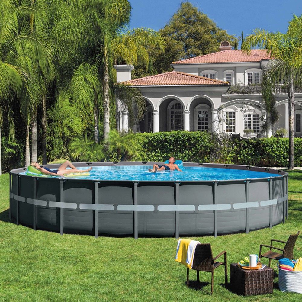 Piscina Desmontable Tubular Circular Pvc 732x132 Cm Gris Oscuro Intex Con Depuradora
