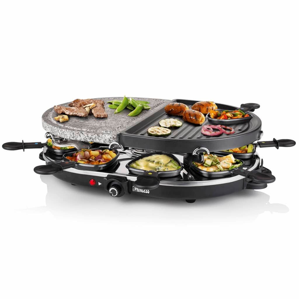 Raclette Con Grill Y Piedra Ovalado Y 8 Sartenes 1200w 162710 Princess