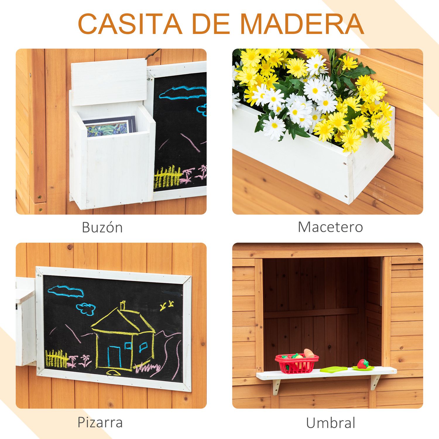 Casa Infantil De Madera Para Exterior Con Banco Natural Outsunny