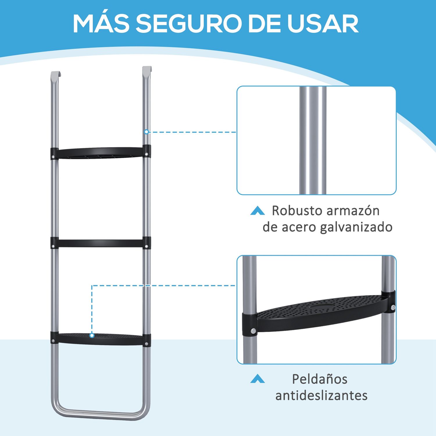 Escalera Para Trampolín Sportnow Acero Pp, 110x32 Cm, Plata