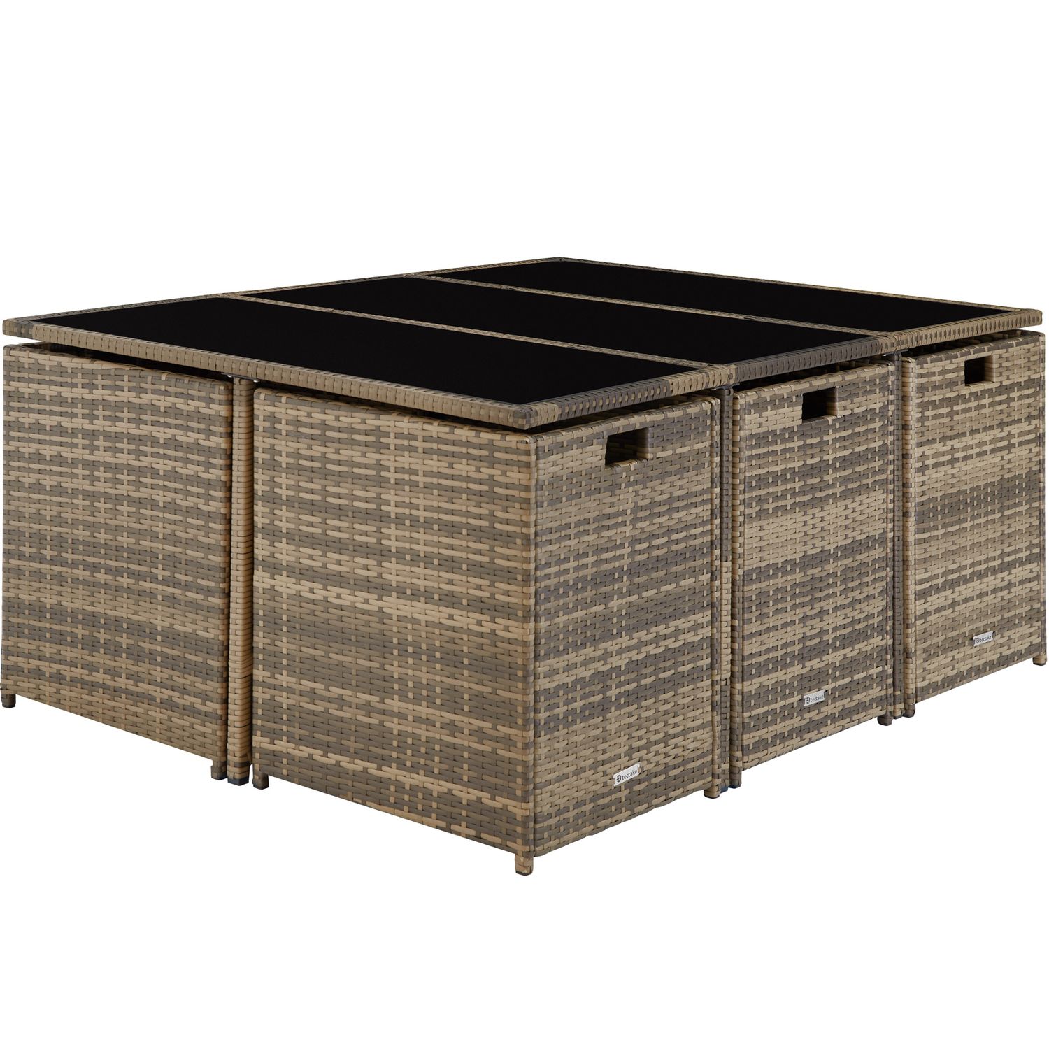 Conjunto De Ratán Málaga 6+4+1, Funda Impermeable - Natural