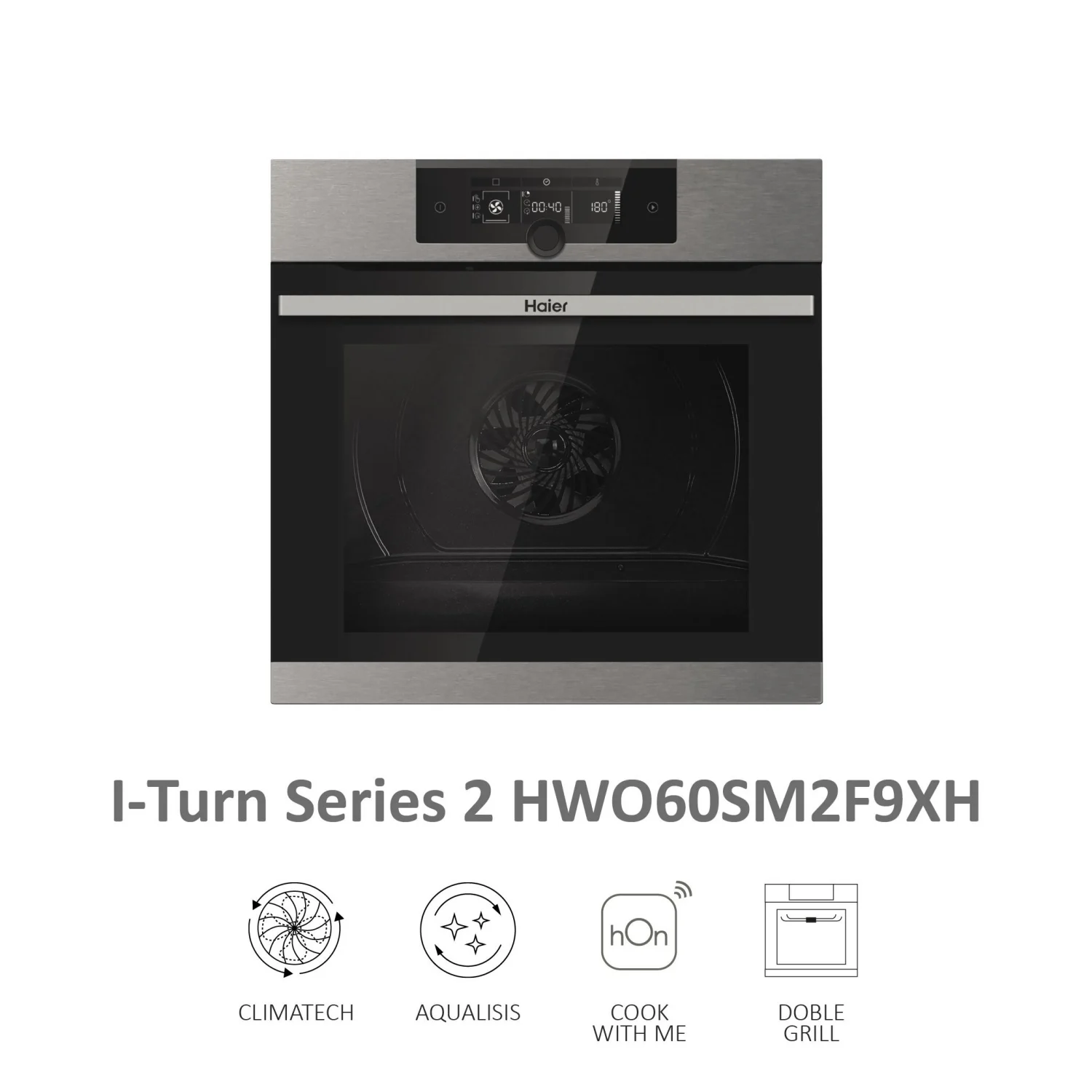 Horno Multifunción Haier HWO60SM2F9XH, 2600 W, 70 L, Apertura Abatible, 13 Funciones de Cocción, Eficiencia A+ - Inox