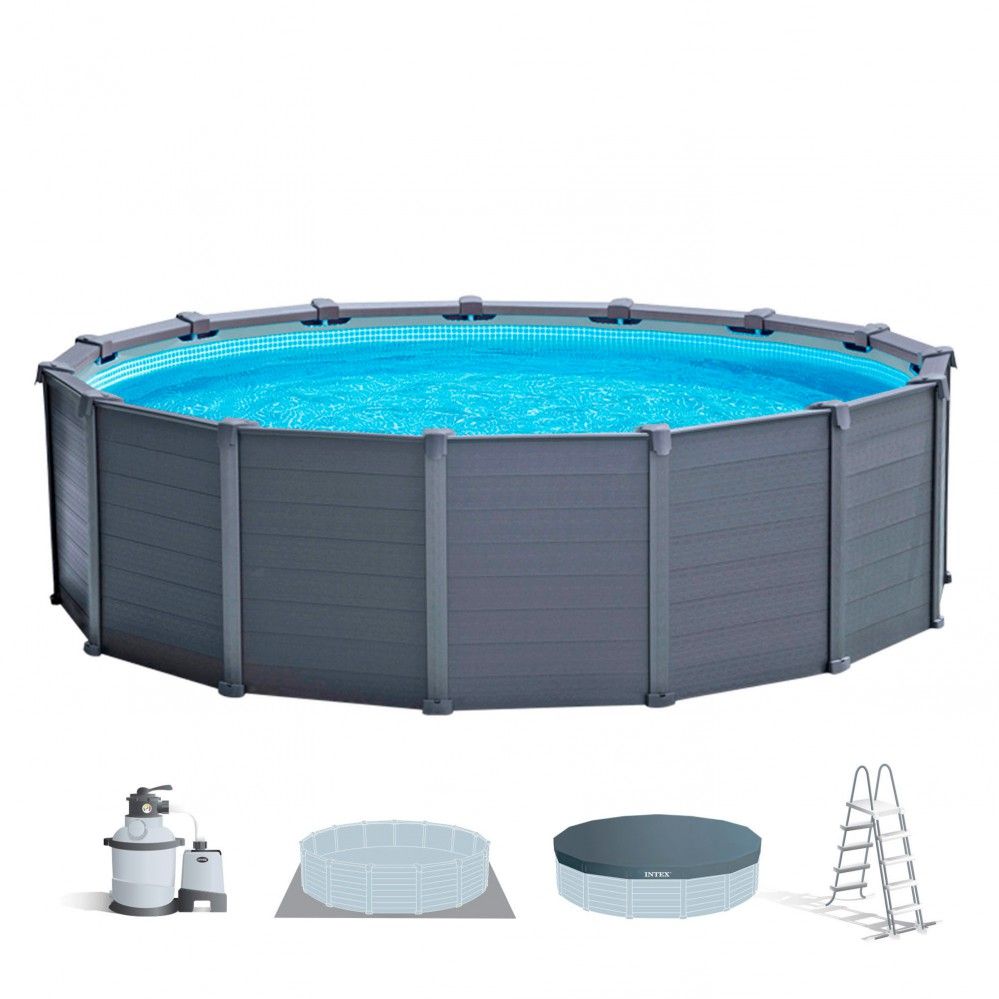 Piscina Desmontable Tubular Circular Pvc 478x124 Cm Gris Oscuro Intex Con Depuradora