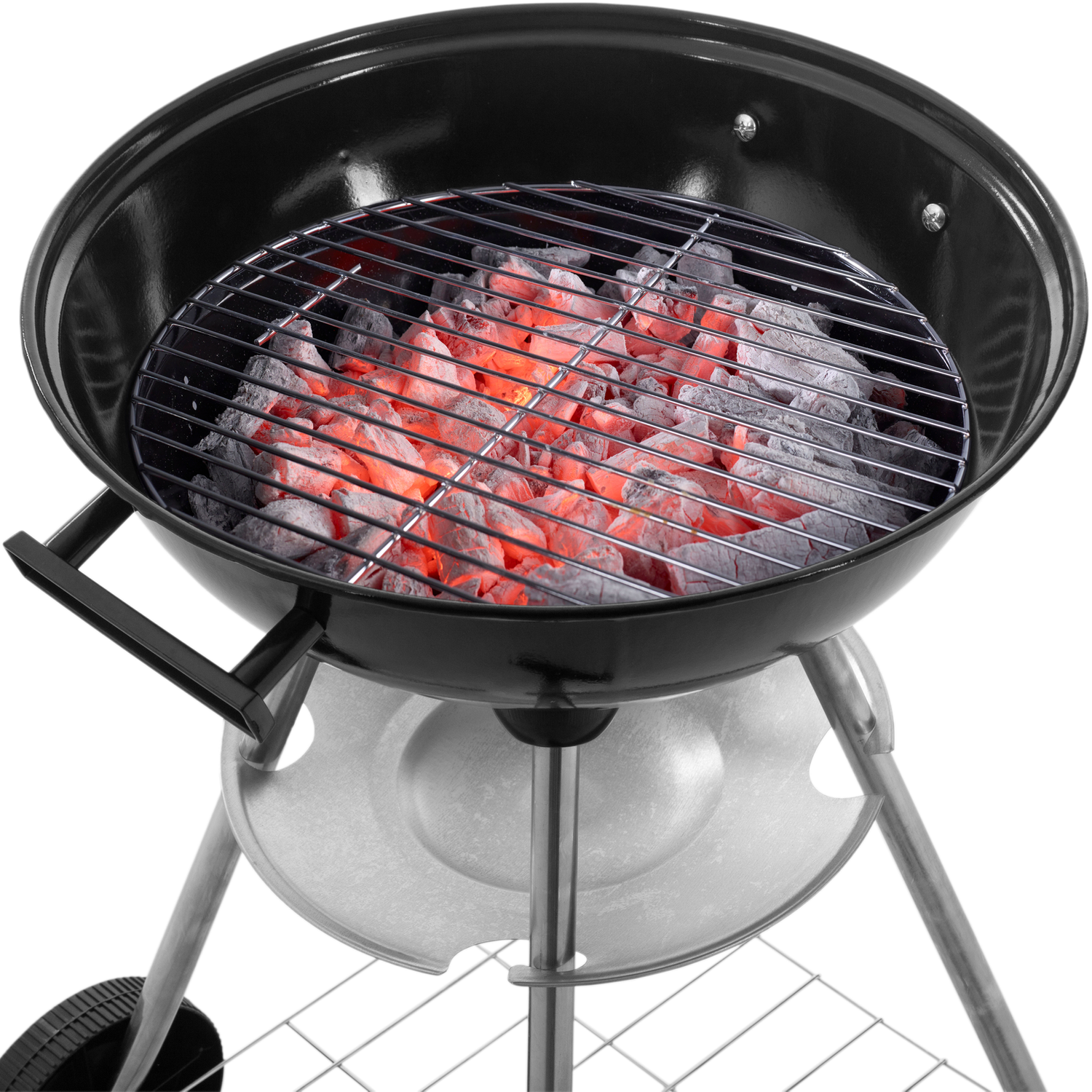 Primematik - Barbacoa De Carbón De 41x70 Cm Redonda Con Tapa Y Ruedas Bbq Grill Para Jardín Y Camping Kh51000